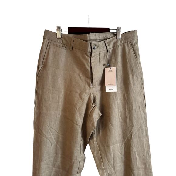 NWT Mango MNG Men’s 100% Linen Pants Slim Fit Trousers Size 32 Brown Pockets - Picture 2 of 6